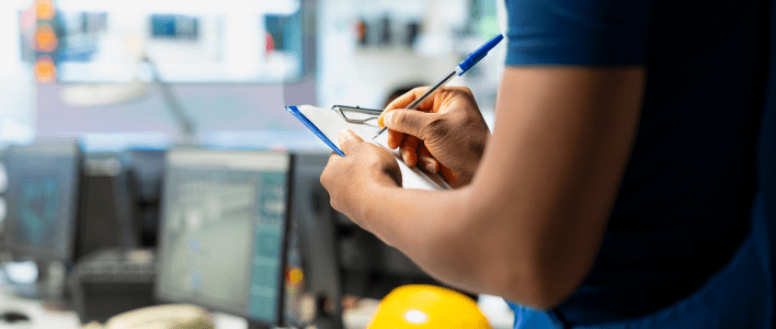 Engenheiro avaliando sistema industrial durante processo de escolha de empresa de automação.