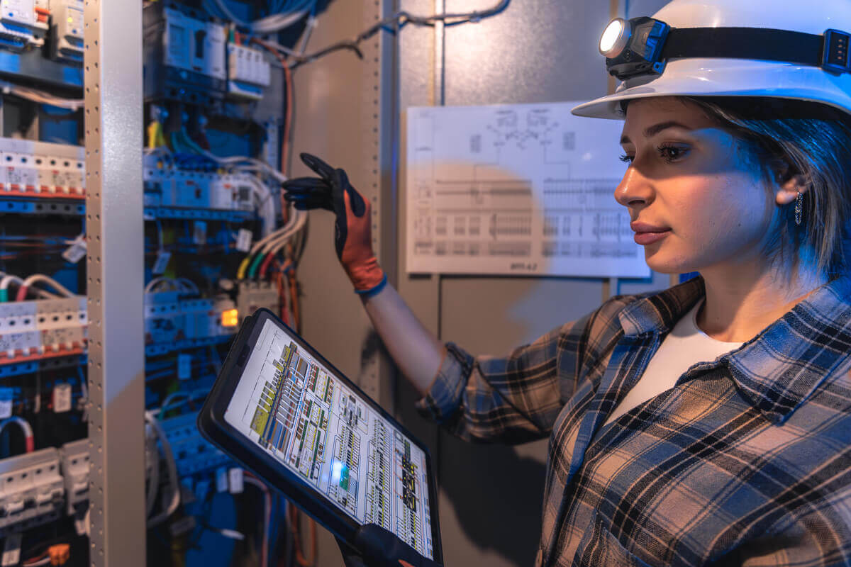 Engenheiro de automação industrial realizando diagnóstico técnico em painel de CLP em indústria no Rio de Janeiro